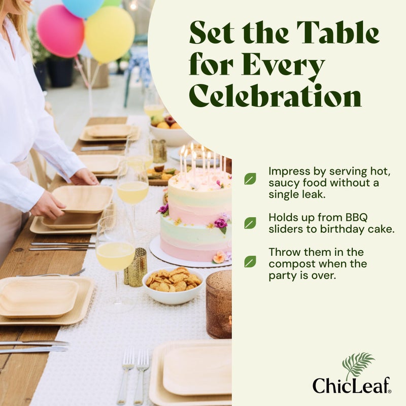 Chic Leaf أطباق شياك من أوراق النخيل القابلة للتحلل - 6" مربع، عبوة من 50 - أدوات مائدة قابلة للتخلص منها لطعام عيد الميلاد، أطباق مقبلات من الخيزران الريفي - لوحات تشاركوتيري وأدوات خدمة قابلة للتحلل - Image 3